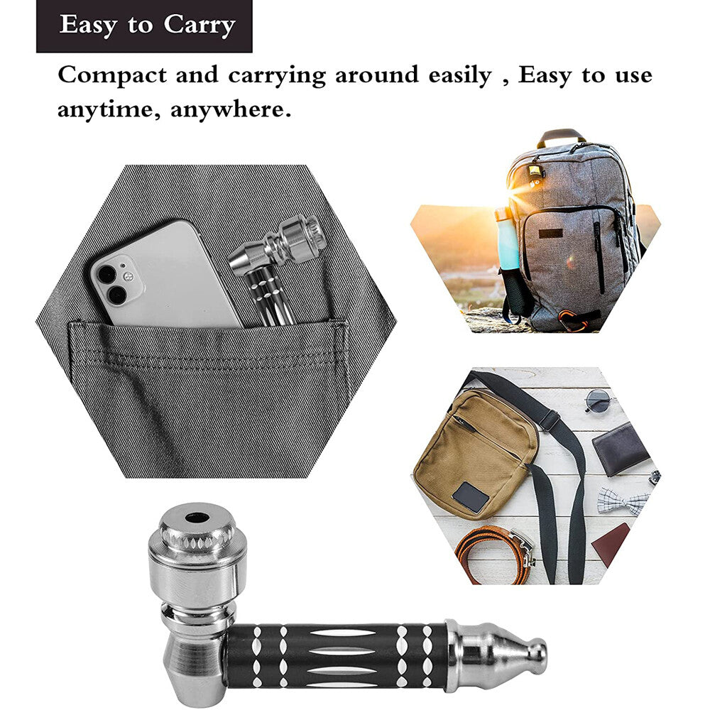 3 1/2" Metal Smoking Pipe W/Lid Tobacco Pipe Metal Hand Pipe Mini Metal Pipe US