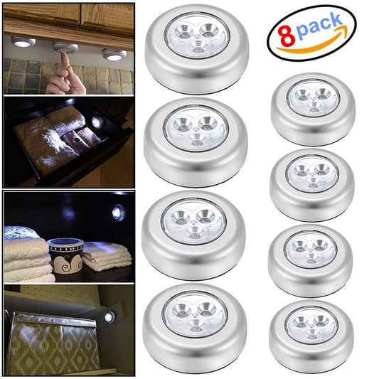 8 PCS 3 LED Touch Push On/Off Light Self-Stick on Click Battery Operated Lights
