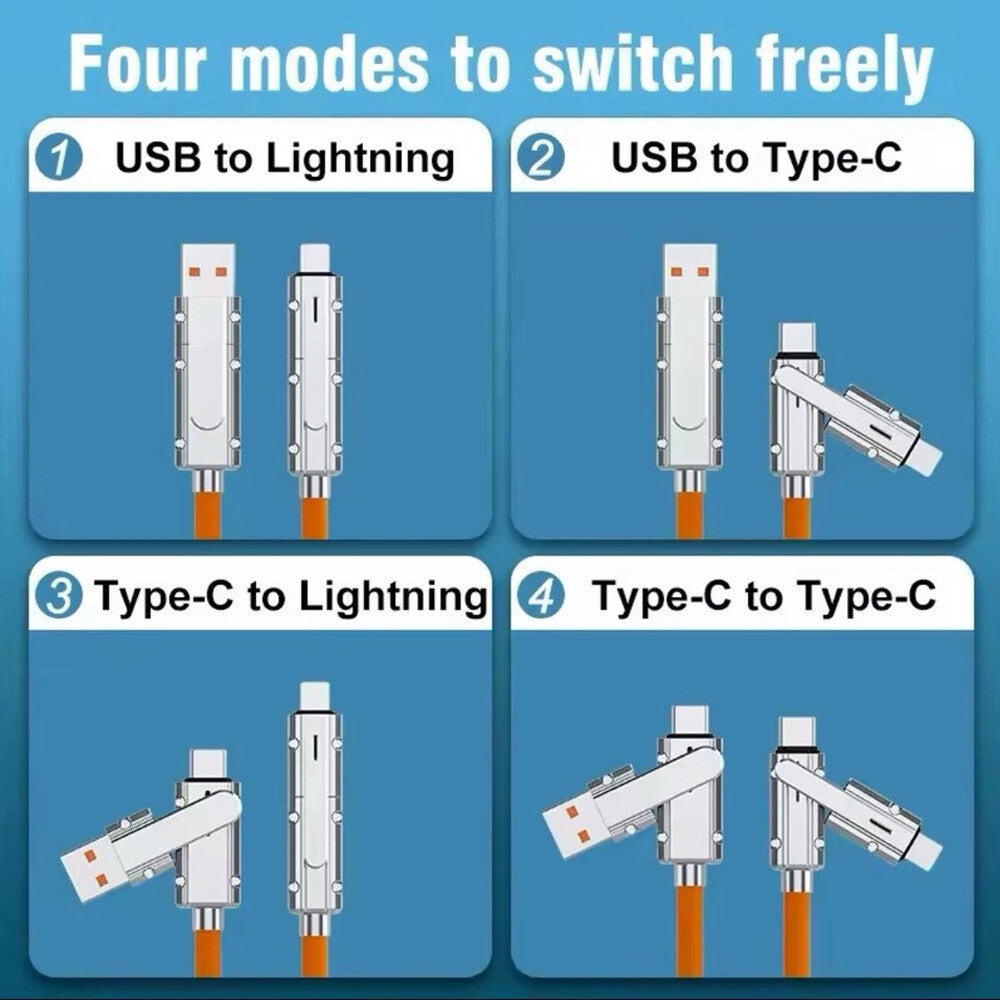 4-In-1 120W Super Fast Charging Cable Charger Data Cord Usb-C for Iphone Android