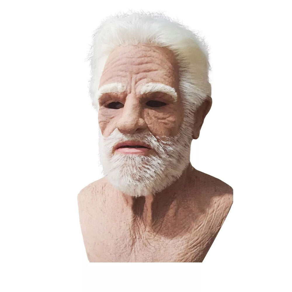 Realistic Halloween Latex Human Wrinkle Face Mask Old Man Full Head Headwear US