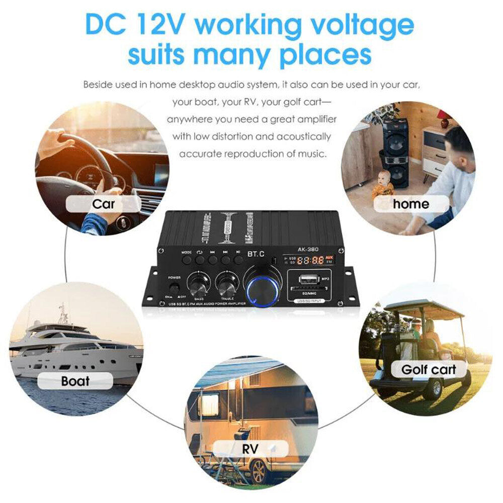 800W 2Channel Bluetooth Mini HIFI Power Audio Stereo Amp Home Car Amplifier FM