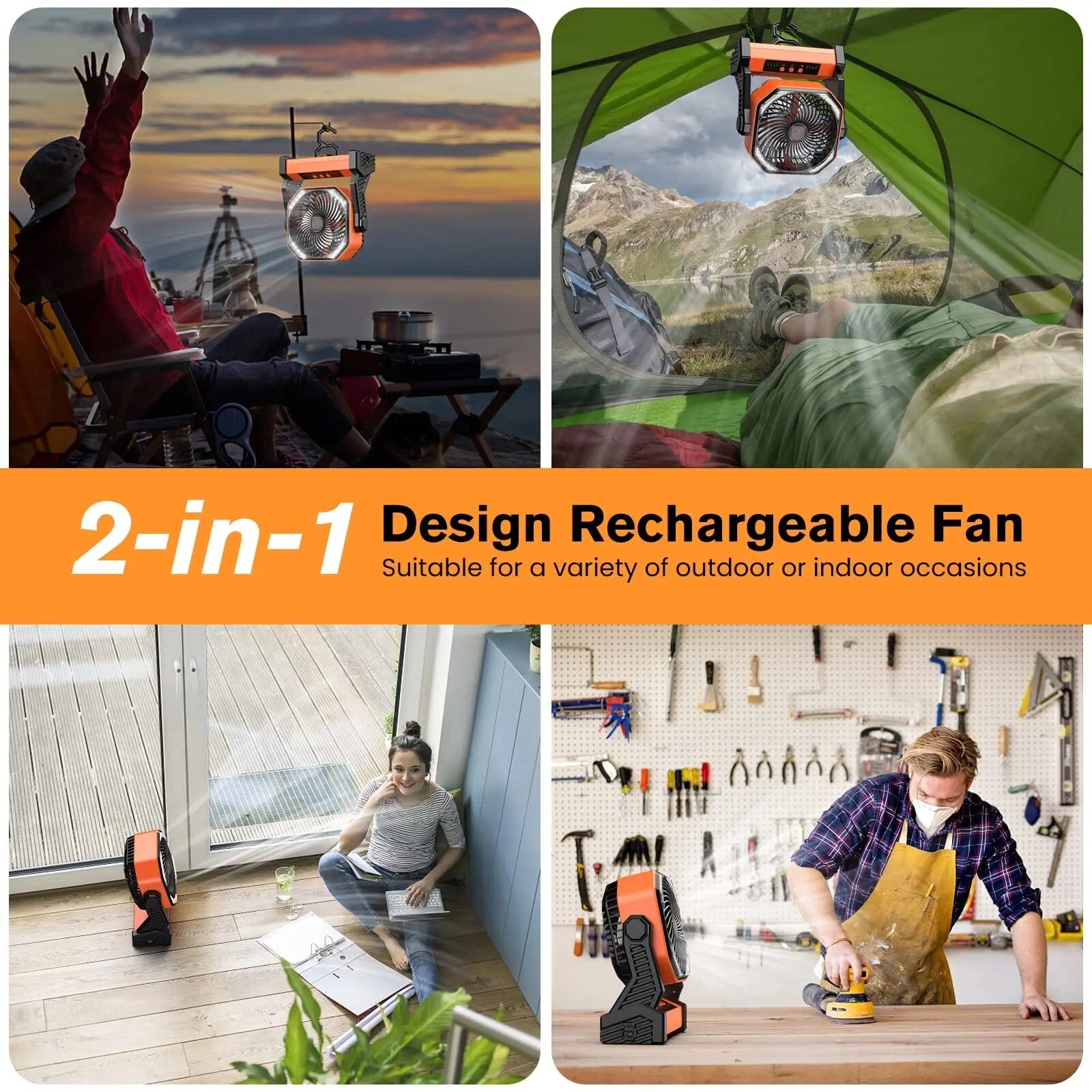 Camping Fan up to 99Hours Battery Powered Portable Outdoor W/22000Mah Power Bank
