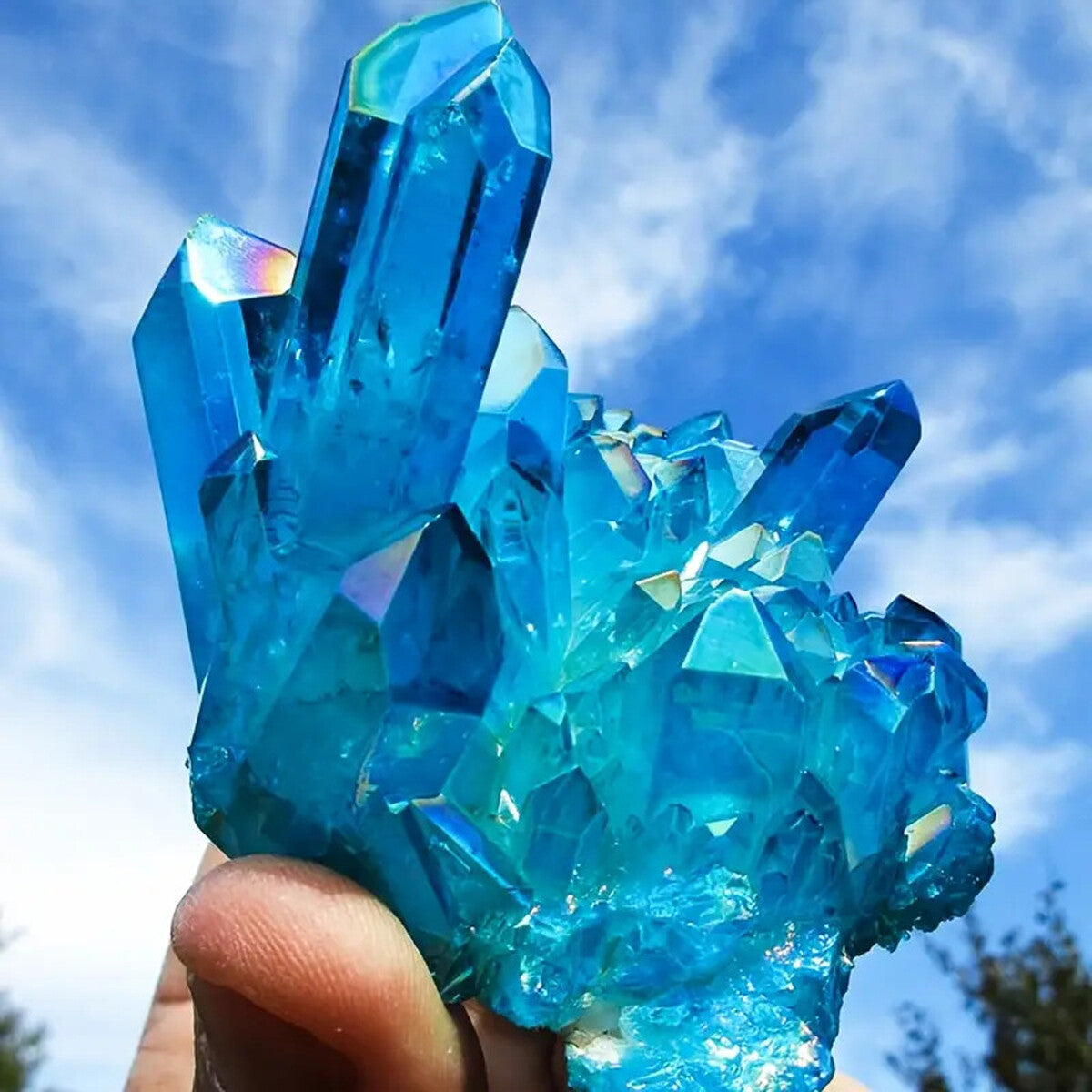 80-100G Titanium Aura Blue Crystal Rock Rainbow Healing Cluster Geode Decor Gift