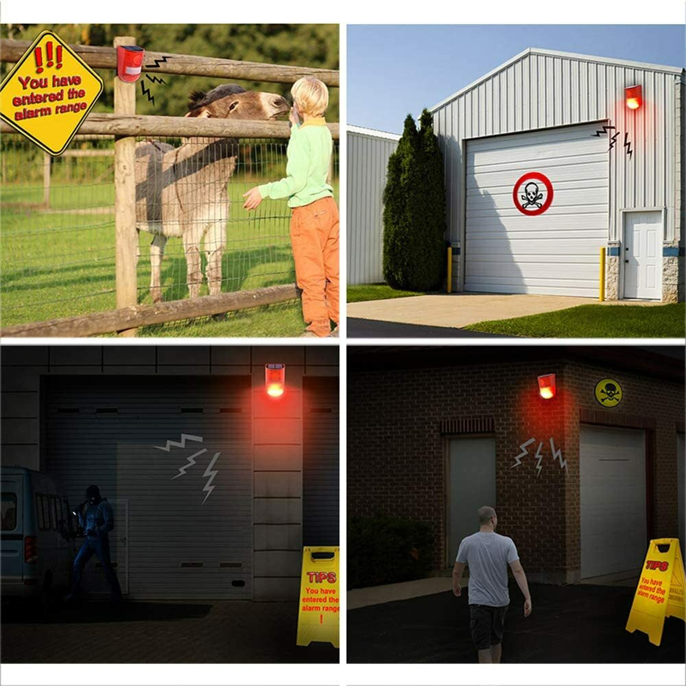 Solar Alarm LED Light Solar Strobe Light Wireless Motion Sensor Detector Outdoor