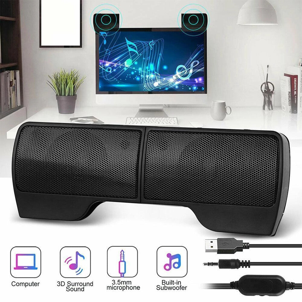Speakers USB Power Clip-On Computer Stereo Sound Bar 3.5Mm for Desktop Laptop PC