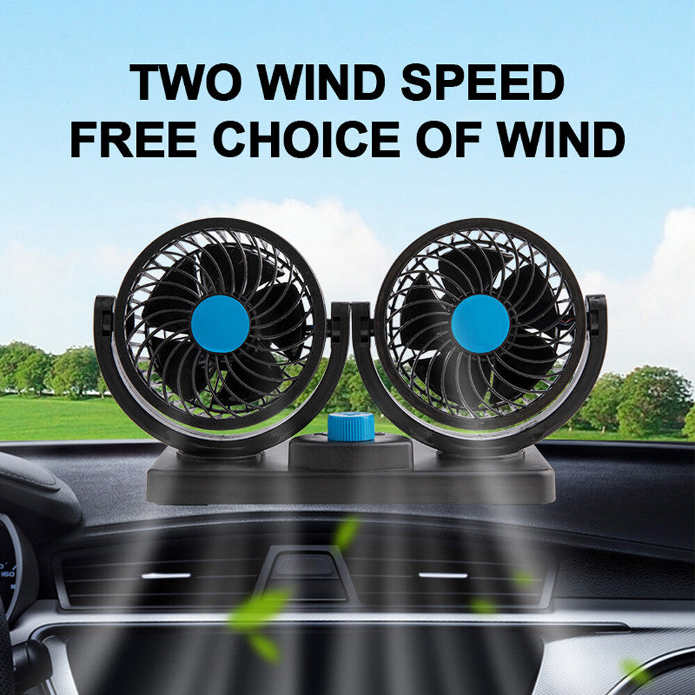 12V Dual Head Car Fan Portable Vehicle Truck 360° Rotatable Auto Cooling Cooler