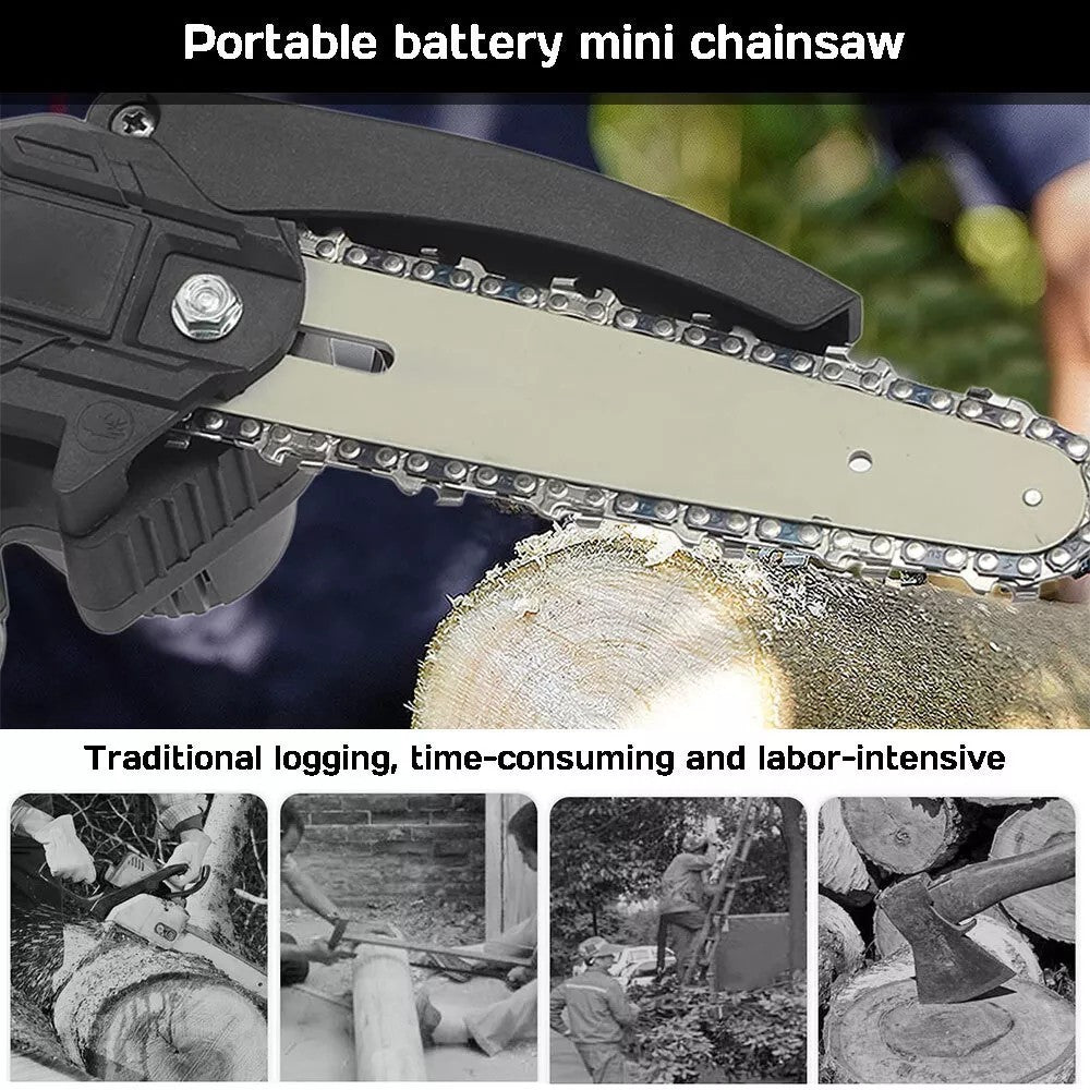 21V Electric Cordless Chain Saw Small Mini Handheld Chainsaw 2 Battery Powered