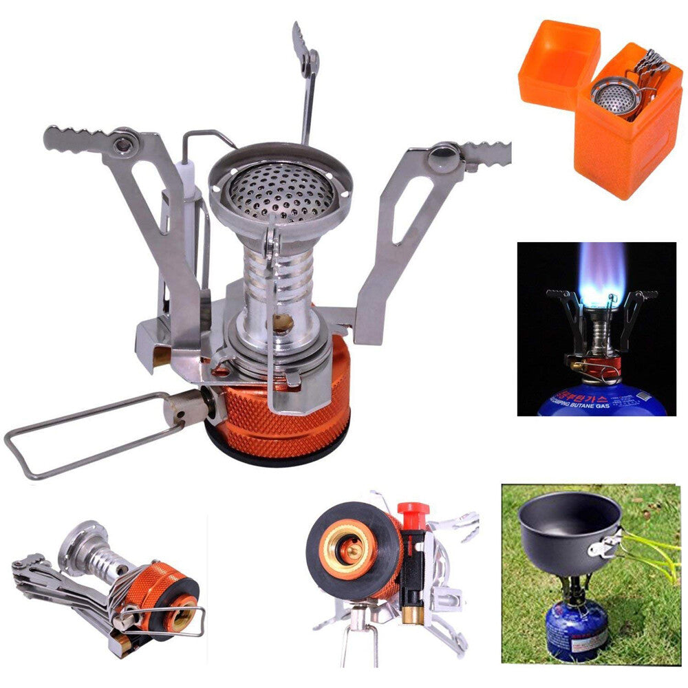 Portable Gas Camping Stove Butane Propane Burner Outdoor Hiking Picnic+Cookwar