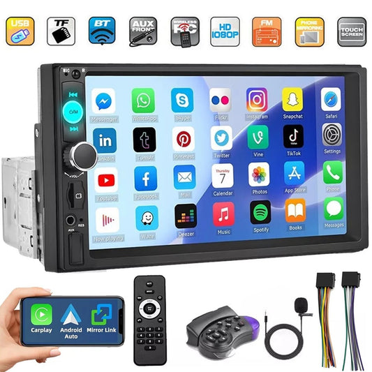 Single 1Din 7" Touch Screen Stereo Bluetooth Radio Car Apple/Android Carplay GPS