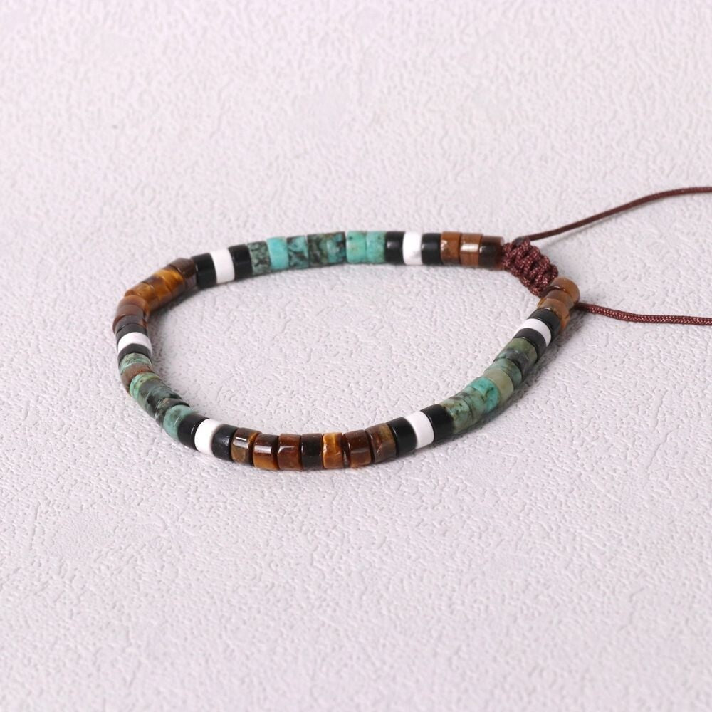 African Turquoise & Tiger Eye Beads Gemstone Healing Dainty Women Men Bracelet
