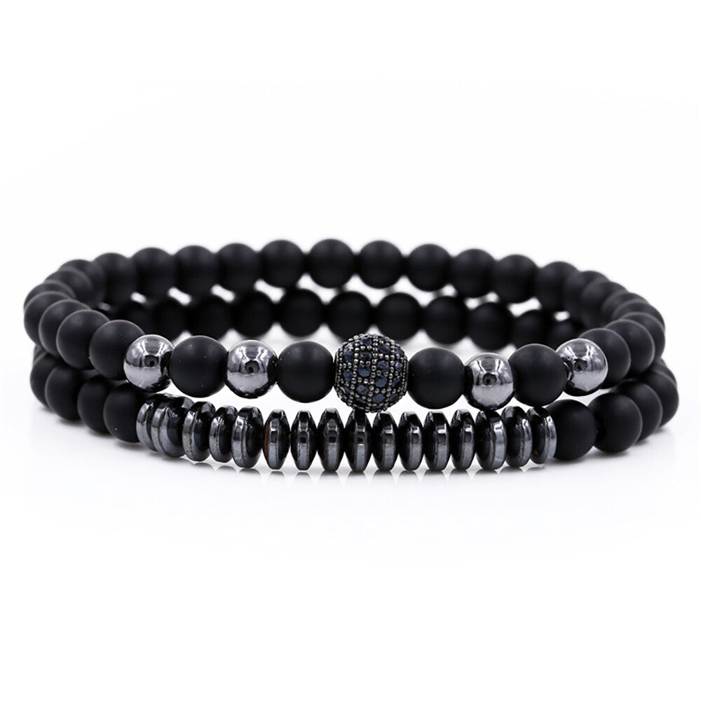 3PCS Black Beads Stainless Steel Bracelet Bangle Jewelry Gift for Men Fashion US